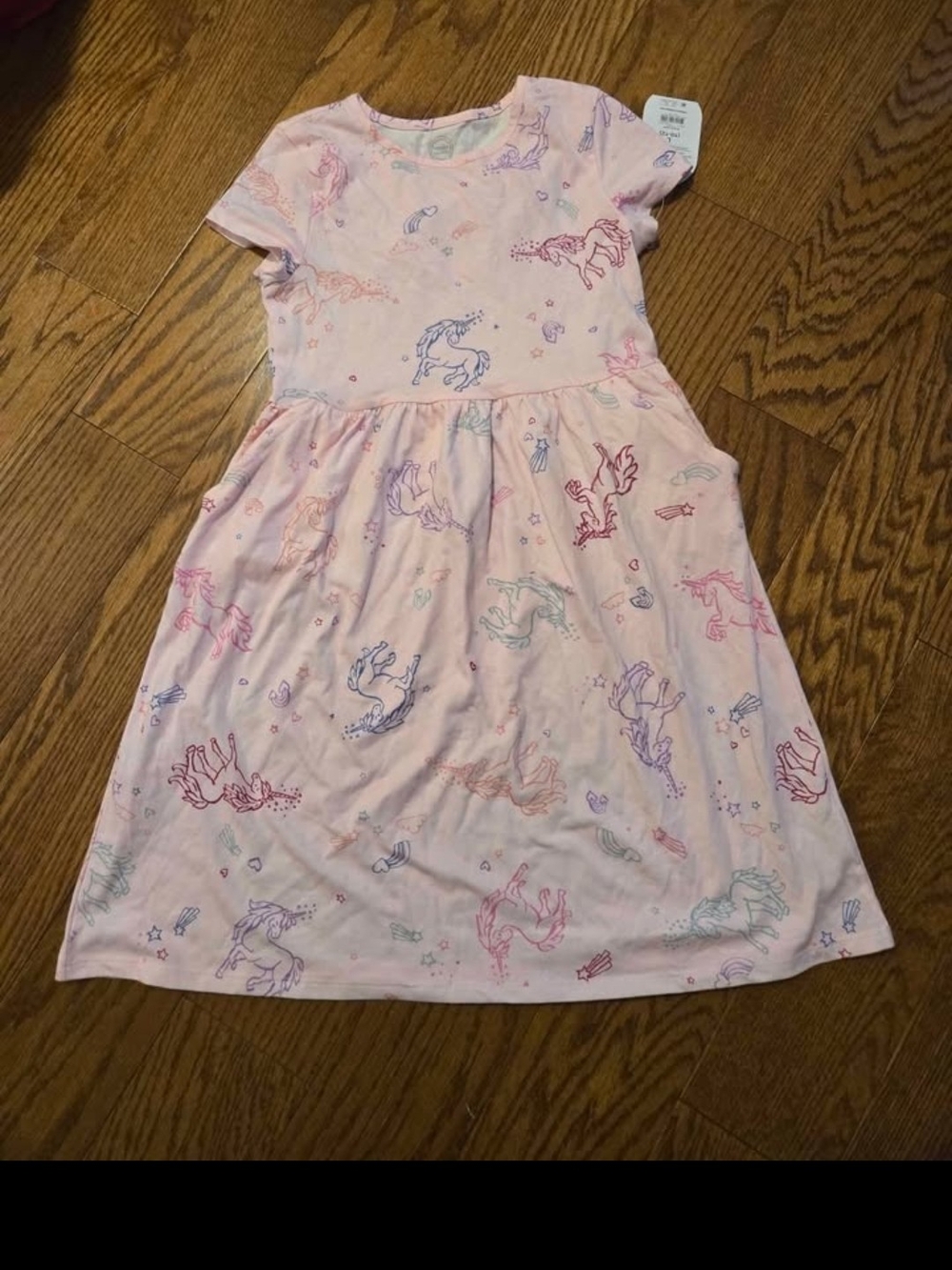 wonder nation Pink Unicorn Print Girls' Dress 10/12